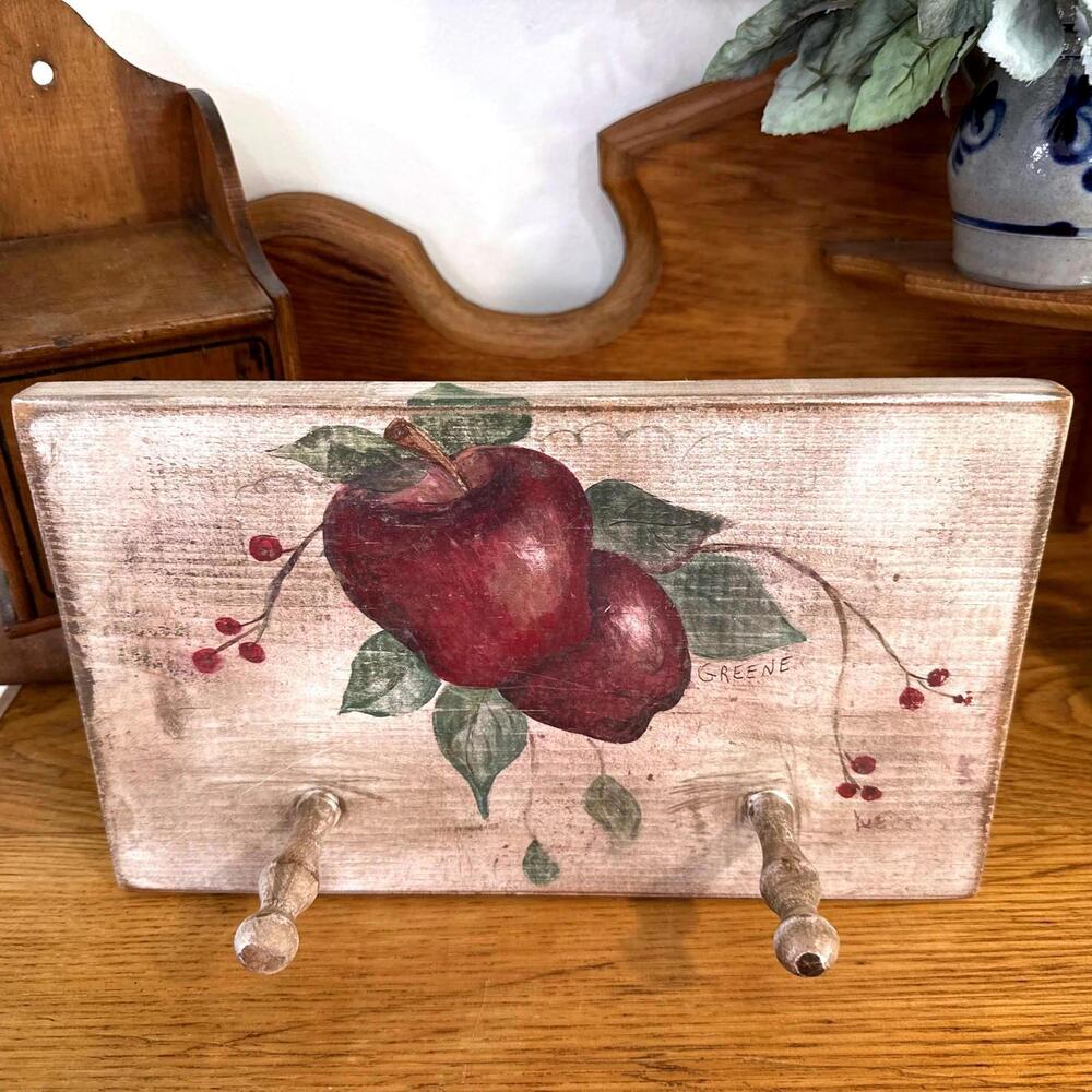 Hand Painted Folk Art Wooden Peg Hanging Coat Towel Rack Country Cottage Farm